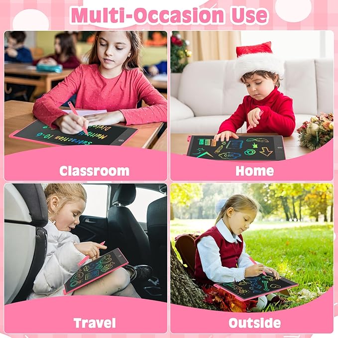 Cimetech LCD Writing Tablet 12 Inch, No Mess Coloring Books for Toddlers 1-3, Doodle Board Drawing Pad Boy Girl Gift, Road Trip Activities, Reusable Educational Travel Toys (Pink)