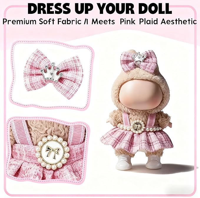 Clothes for LABUBU 17cm Doll (NO Doll), Outfit for LABUBU, Dress and Hairpin Set for LABUBU Dress Up, Fashion and Premium Dolls Accessories for LABUBU (Style B)