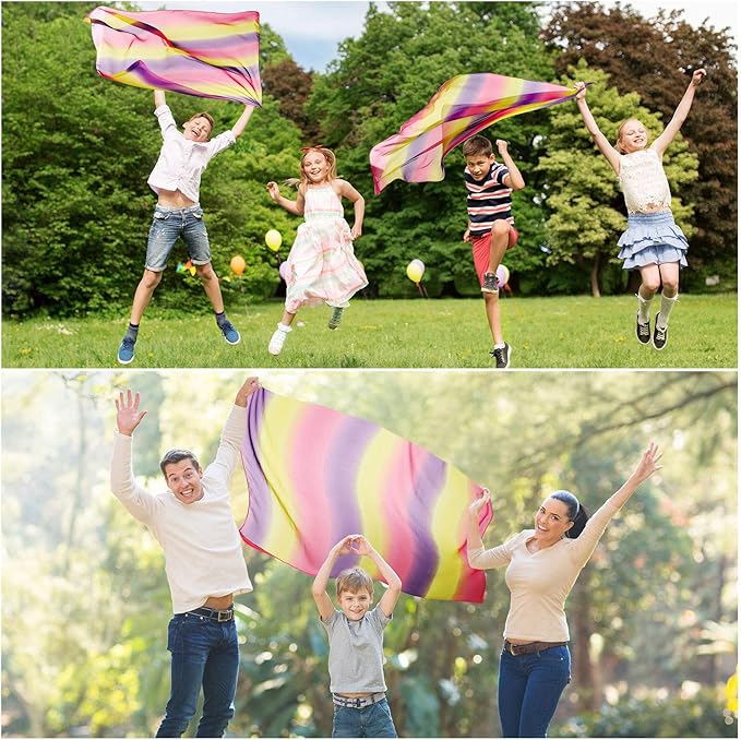 Geyoga 3 Pcs Square Play Silk Scarf 27 Inch Rainbow Sweet Silks Dance Juggling Scarf for Kids Pretend Creative Play, Dress up and Childhood Fun
