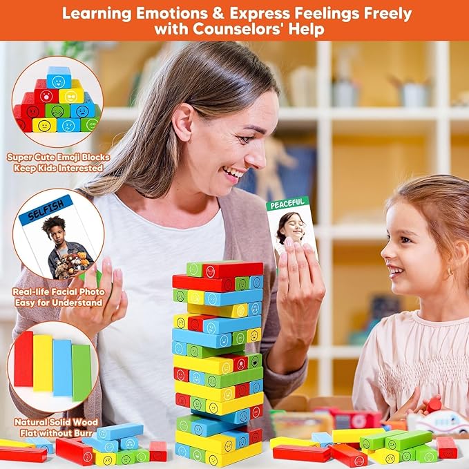 Garybank Emotion Tower Social Emotional Learning Activities for Kids, Sel Feelings Games W/56 Emotion Cards, Play Therapy Social Skills Board Game for Kid Age 6+, School Counselors Gifts