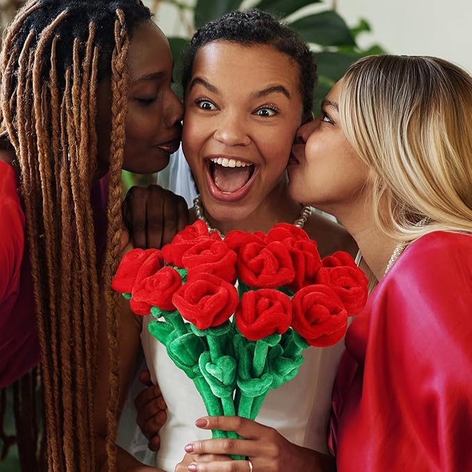 18 Pcs Plush Rose Flower Stuffed Bendable Stems Plush Bouquet Toy Soft Floral 12.6 Inch for Graduation 2025 Mother's Day Valentines Day Girl Girlfriend Wife Family and Friends(Red Series)