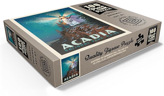 MyPuzzle Acadia National Park: Lighthouse at Night - Premium 100 Piece Jigsaw Puzzle for Adults