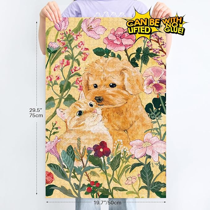 MOMIBOOK Puzzles for Adults 1000 Pieces Jigsaw Puzzles of Dog Cat Soft Hug, Touch Film Painting Image Difficult Challenging Hard Impossible Puzzle Unique Funny Party Christmas Birthday Gifts