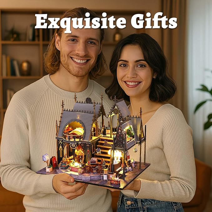 Flever DIY Miniature House Kit, Tiny Home Kit with LED Light, Mini House Build Craft Kits for Adults and Teens, Home Decor Creative Gift for Family/Friends (Luna Magic House)