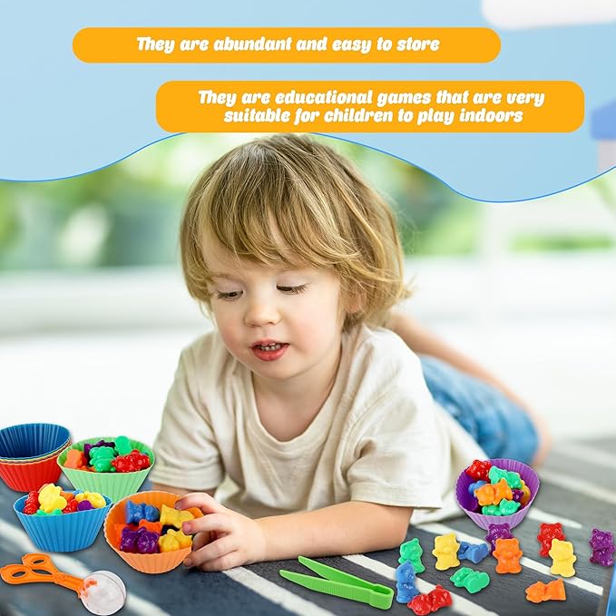 120 Pieces Fine Motor Toy Counting Sorting Counting Sorting Bears Includes 96 Cute Rainbow Sorting Bears 8 Tweezers 4 Scissors Clips and 12 Colorful Cups for Kid Early Skill Education