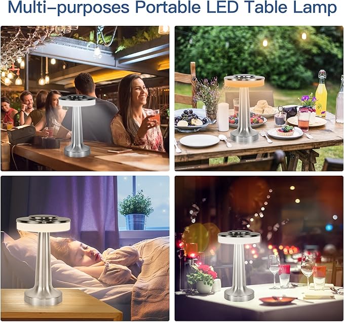 Cordless Table Lamp, Portable LED Desk Lamp, Table Sensor Control Beside Lamps, Kids Night Light with Stepless Dimming & Charging Completed Tip Light & 3 Colors Changing
