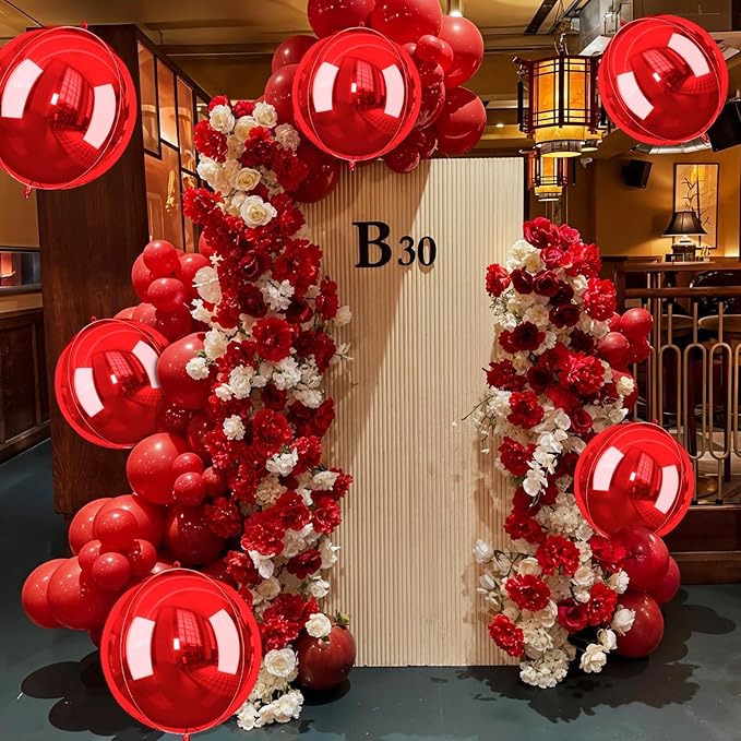Red Giant 4D Foil Balloons, 6Pcs Large Metallic Round Balloons, 22 Inch Big Round Foil Balloon for Red Birthday Party Baby Shower Wedding Decorations