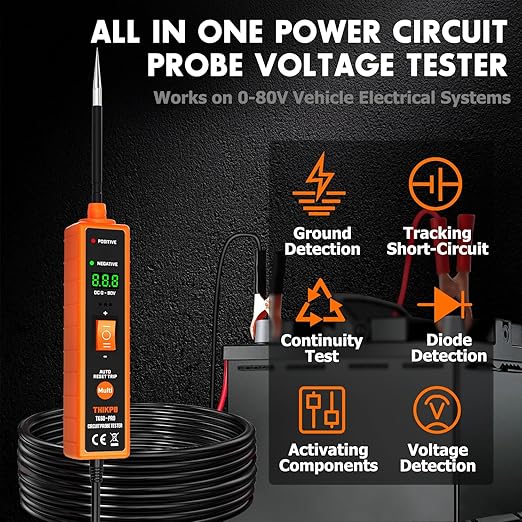 THIKPO Power Circuit Probe Tester Kit, 6V-24V DC Test Light, Automotive Circuit Tester Car Short Finder, Component Activation, Polarity Identify, Overload Protection, Voltage Tester 0.3v-80v