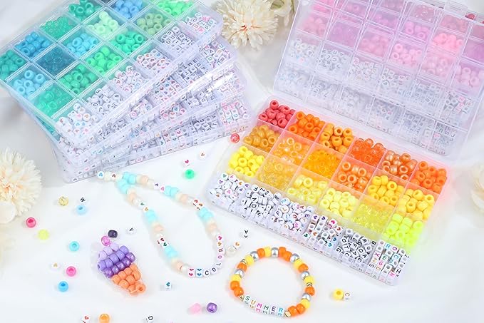 XIANNVXI 24Colours Yellow Pony Beads for Bracelet Friendship 720pcs Letter Kandi Yellow Pony Beaded Kit Bracelet Making Kit for Jewelry DIY Crafts