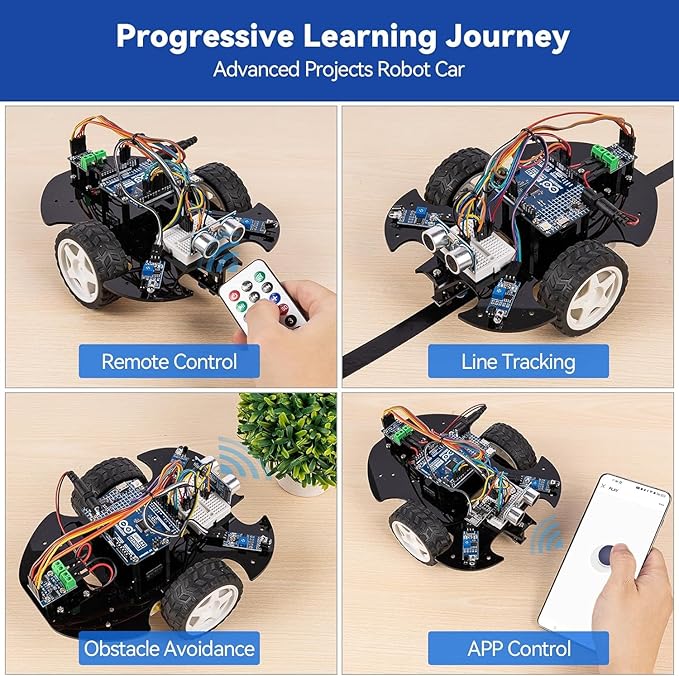 SunFounder Ultimate Starter Kit with Original Arduino Uno R4 Minima, 3 in 1 IoT/Smart Car/Basic Kit with Online Tutorials, for Beginners to Enthusiasts (Original Arduino Uno R4 Minima Included)