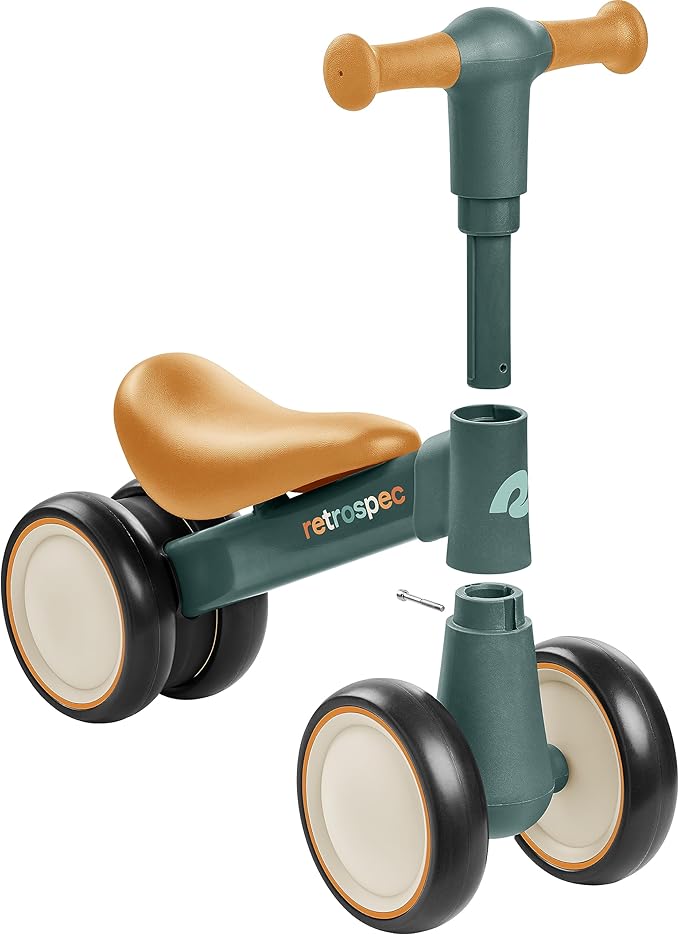Retrospec Cricket 2 Baby Walker Balance Bike with 4 Wheels - Safe Learning Toy for Ages 12-24 Months - Scratch-Resistant Indoor Outdoor Toddler Riding Toy with Steering Limit & Soft Grips