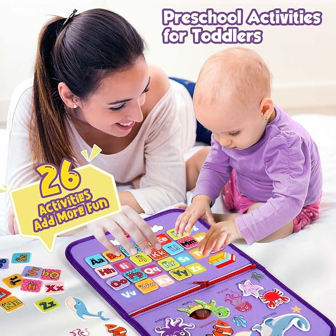 Winblo Toddler Busy Board - Montessori Toys for Toddler Girl Birthday Gift - Busy Book for Toddlers 3-5, Montessori Educational Learning Sensory Travel Activities Toys for Kids Ages 3-5