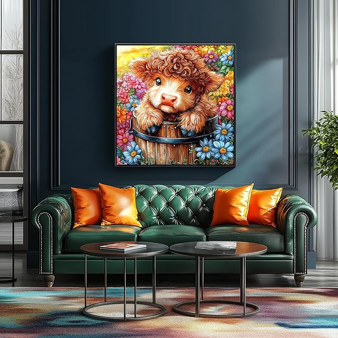 Highland Cow 500 Piece Puzzles for Adults Cute Cow Flower Animal Jigsaw Puzzles 500 Pieces Difficult Unique Family Challenging Puzzle (20"x20")