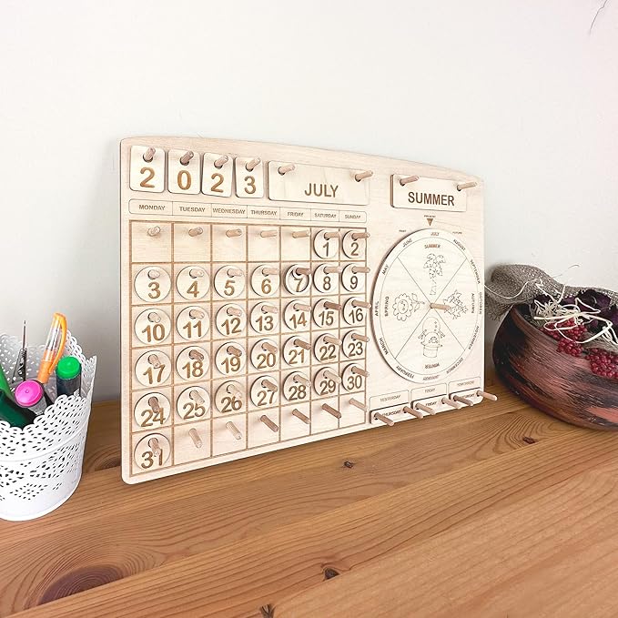 Montessori Calendar for Kids, Toddler Learning Calendar, Wooden Perpetual Calendar, Wooden Chore Chart, Educational Gift, Preschool Calendar