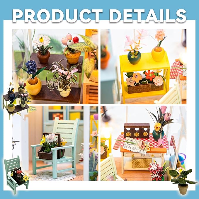 Flever DIY Miniature House Kit, Tiny Home Kit with LED Light, Mini House Build Craft Kits for Adults and Teens, Home Decor Creative Gift for Family/Friends(Sunshine Flower)