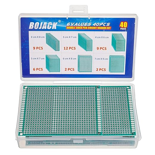 BOJACK 6 Vaules 40 Pcs Double Sided PCB Board Prototype Kit for DIY Soldering with 6 Sizes Compatible with Arduino Kit