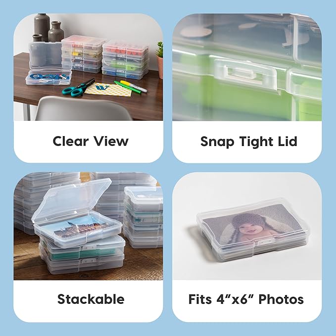 IRIS USA 4" x 6" Photo Storage Box Craft Keeper Cases, 10-Pack, Organization Task Holders for Pictures, Tasks, Scrapbooking, Stationery Storage, Stickers & Art Supplies, Clear
