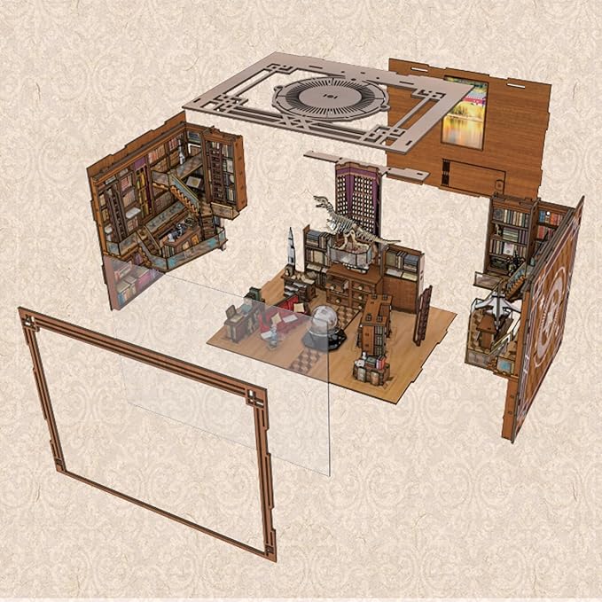 DIY Book Nook Kit, Miniature Dollhouse Booknook Kit, 3D Wooden Puzzle Bookend Bookshelf Insert Decor with LED Light for Teens and Adults (Beyond Library Max)