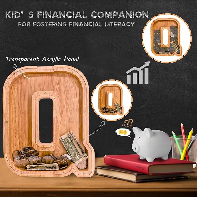 Wooden Letter Piggy Bank for Kids Larger Letter Piggy Bank for Boys and Girls Personalized Piggy Bank Initial Coin Bank Wood Kids Money Bank for Birthday and Festival