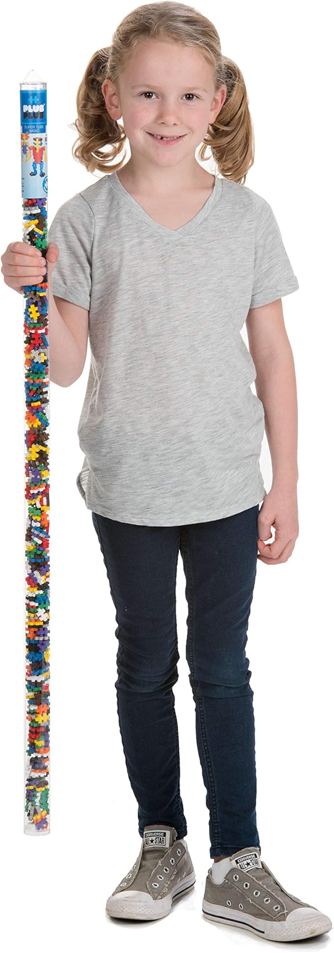 Plus Plus 500 Piece Super Tube, Interlocking Building Block 3D Puzzle Kit, Kids Stem Connecting Toys - Basic Color Mix
