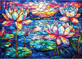 Stained Glass Flower Puzzles for Adults 1000 Pieces Colorful Waterlily Impossible Hard Puzzle for Adults Beautiful Vintage Flowers Art Jigsaw Puzzles Unique Challenging Mosaic Floral Family Puzzle