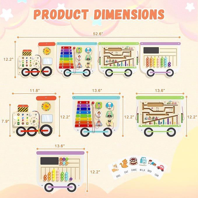 Montessori Sensory Board - Electric Train Wooden Wall Busy Board, Toddler Learning Panel Wall-Mounted, Educational Toys for 3-6 Years, Interactive Playroom/Daycare Activity Gifts for Boys Girls