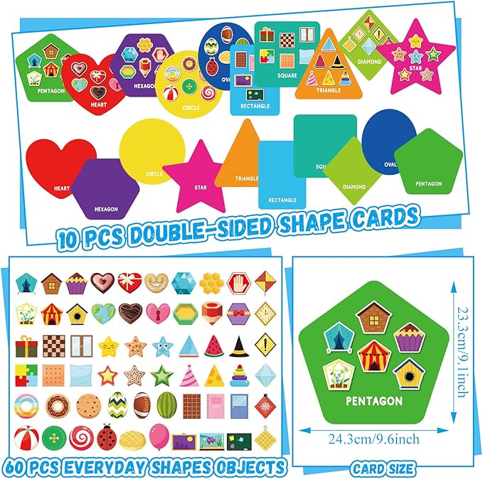 70 Pcs Shape Sorters for Toddlers Shape Puzzle and Matching Games Set with 10 Sorting Mats and 60 Everyday Objects Pieces for Kids Preschool Classroom Child Learning