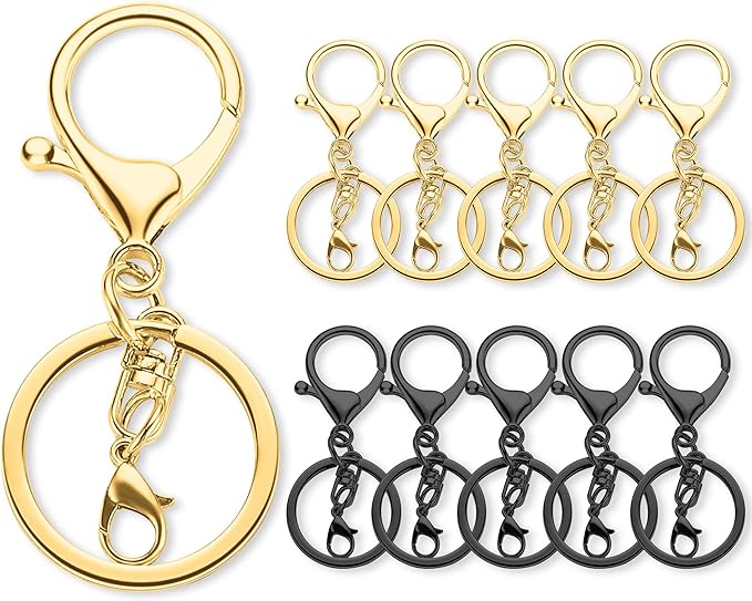 10 Pack a Set Metal Lobster Claw Clasps and Key Rings, Key Chain Accessories, Keychain Making kit for Keys, Art Crafts, Jewelry Making, Gold - Gunmetal