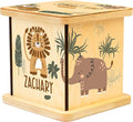 Wooden Piggy Bank for Kids and Adults, Personalized Gift Handmade in USA by BloomOwl, Custom Piggy Bank, Personalized Banks for Kids, Gifts for Baby Boys and Girls (Earthy Jungle)