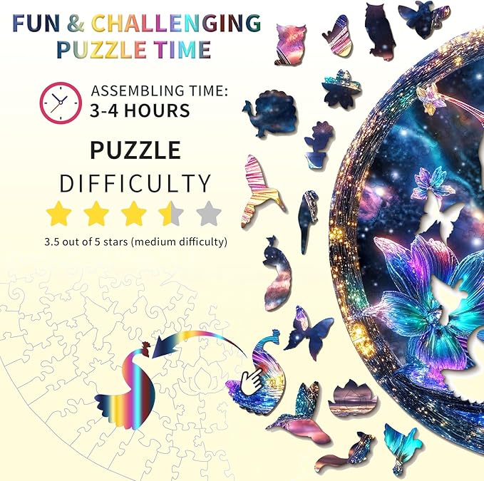Wooden Puzzles for Adults, Hummingbird Wooden Jigsaw Puzzles, Unique Shaped Wooden Puzzle for Adults and Kids, Gifts for Family or Friends for Any Holiday.（11.4 * 11.4 in 193pcs）