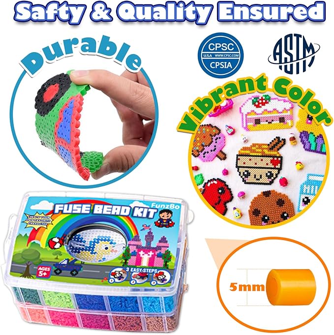 FUNZBO 23000 5mm Fuse Beads Kit - 22 Colors | 106 Patterns, Home School Arts and Crafts Supplies for Kids, Toys Set, Art Decorations for Room, Gifts for Girls and Boys Age 5+
