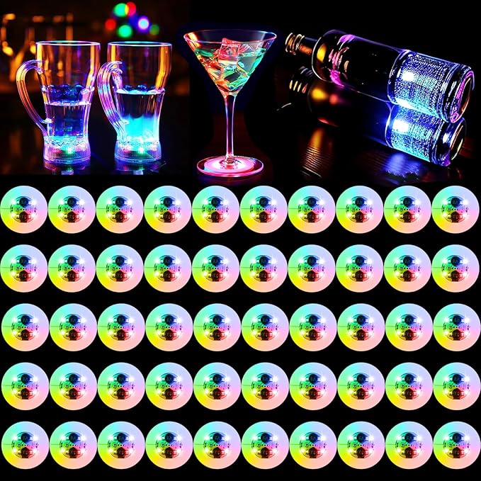 50 Pcs Light Up Coasters for Drinks, Colorful LED Coasters Sticker Lights, LED Bottle Lights for Liquor Bottles,Home Bar,Club,Party,Wedding Decor
