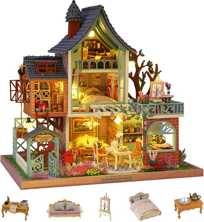 Flever DIY Miniature House Kit, Tiny Home Kit with LED Light, Mini House Build Craft Kits for Adults and Teens, Home Decor Creative Gift for Family/Friends (Secret Jungle)