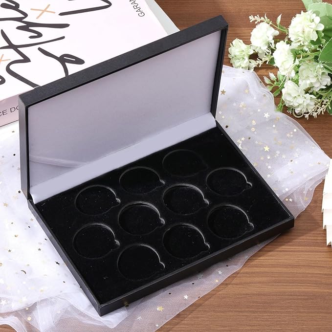 Coin Display Case PU Black Velvet Display Coin Box 45mm Challenge Coin Storage Presentation Box for Commemorative Coins Medals, 10 Slots