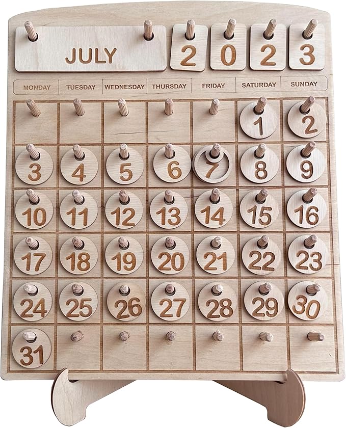 Wooden Toddler Calendar, Montessori Learning Toy, Homeschool Calendar, Days and Months Chart, Educational Gift for Kids, Preschool Learning