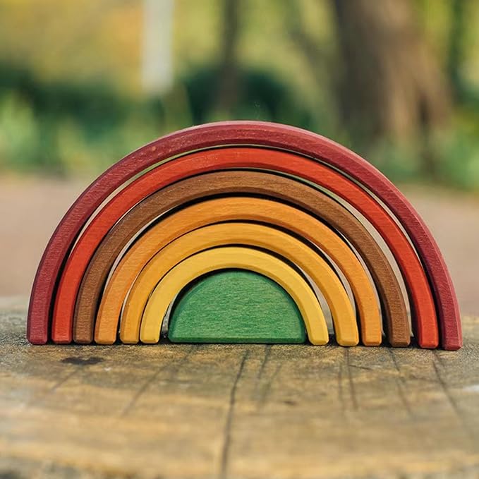 AVDAR 7Pcs Wooden Rainbow Stacker Toy, Montessori Nesting Puzzle for Kids, Rainbow Blocks