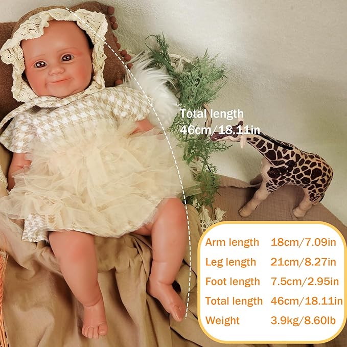 Reborn Baby Dolls Silicone Full Body 18.1in Weighted Real Life Open-Eyes Girl Dolls Lifelike Newborn Baby Soft Body Flexible Limbs Not Vinyl