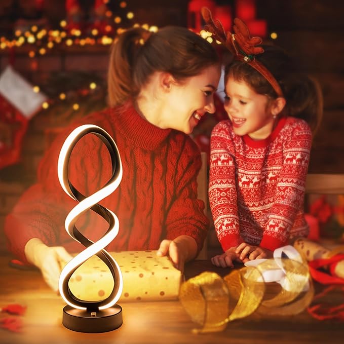 Modern Table Lamp, 7 Colors 10 Light Modes Spiral Design Table Lamp, Touch Dimmable Nightstand Lamp, Unique Bedside Lamp for Living Room, Bedroom, Cool Lamps, Black, 2 Pack