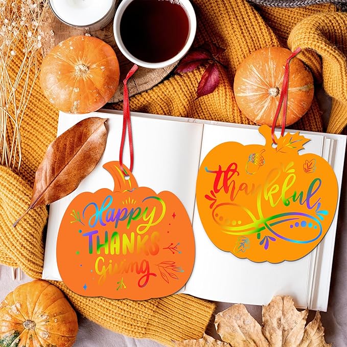 Eternity sky 64 Sets Fall Thanksgiving Crafts Colorful Leaves Pumpkin Scratch Art, Autumn Magic DIY Kit Classroom Activities Party Favors