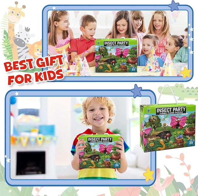 35 Piece Jumbo Floor Puzzle for Kids BugsJigsaw Puzzles, Large Puzzles for Toddler Ages 3-8, Educational Development Toys Giant Floor Puzzle