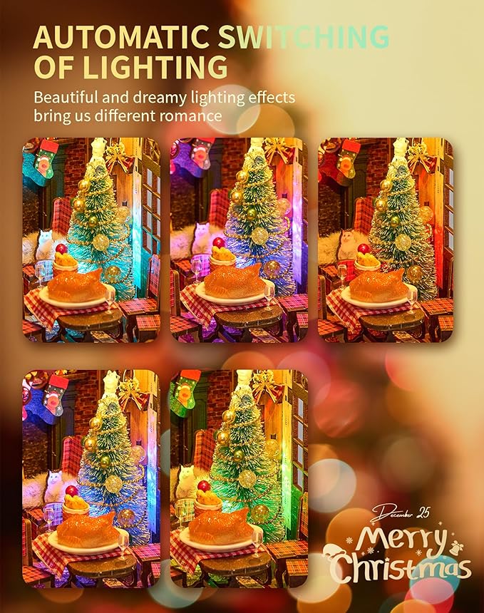 DIY Book Nook Kit,Miniature Dollhouse Kit,Booknook Bookshelf Insert Decor,3D Wooden Puzzles with LED,Easter Halloween Home Decor,Adults Teens Xmas Birthday Gifts(Song of The Snowy Night)