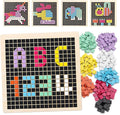 Coogam Wooden Mosaic Puzzle, 370PCS Shape Pattern Blocks with 8 Colors, Pixel Board Game Montessori STEM Toys Gift for Kids Toddlers Boys Girls Ages 4 5 6 7 Years Old