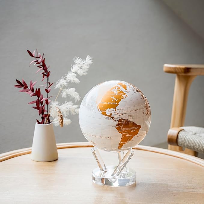 MOVA Globe – White and Gold 4.5” | Solar-Powered Rotating World Globe for Desk | Elegant Modern Decor | No Batteries or Wires