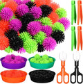 Leitee 71 Pcs Sensory Bin Filler Include 60 Hedge Balls 4 Tweezers 2 Scissors Clips 5 Cups Fine Motor Skills Toys Set for Boys Girls Early Education and Counting Sorting Training(Black,Halloween)