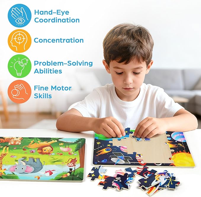 BenBen Puzzles for Kids Ages 4-6, 6 Pack 24 Piece Wooden Jigsaw Puzzles for Toddlers Ages 3-5, Preschool Learning Educational Toys for Boys Girls