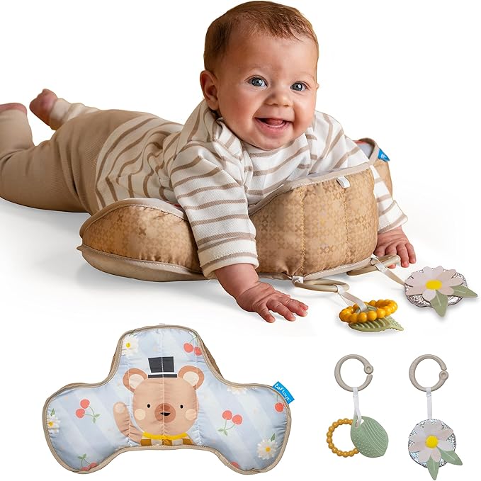 Taf Toys Tummy Time Toys Ergonomic Cushion & Teether for Infant Newborn Supportive Baby Tummy Time & Neck Strengthening Develops Muscles for Crawling Montessori Sensory Toy Tummy Time Toys 0-6 Months