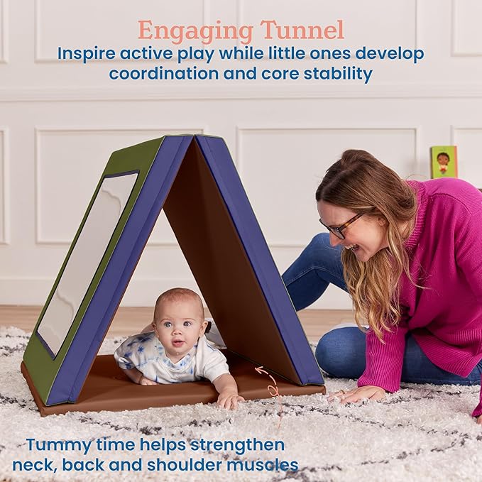 ECR4Kids SoftZone Folding Floor Mirror, Sensory Toy, Earthtone