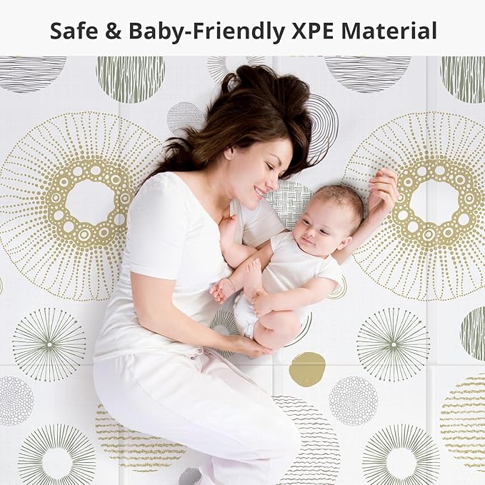 Foldable Baby Play Mat, PIGLOG 50X50 Playpen Mat for Babies and Toddlers Kids, Portable Baby Floor Playmat for Tummy Time, Reversible Playmats, Safe Waterproof Foam Playmat for Infant, Round
