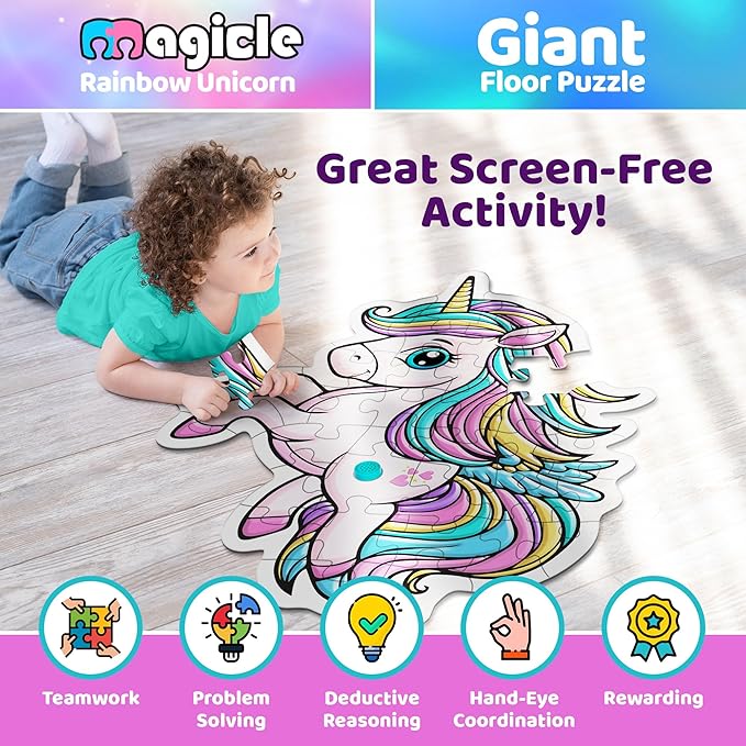 Music & Sound Unicorn Floor Puzzles for Kids Ages 4-6, Large 35 Piece Extra Thick Puzzles, Unicorn Toys for Girls Age 4-6, Toddlers Puzzles Ages 3-5, Gifts for 3 4 5 6 7 8 Year Old Girls