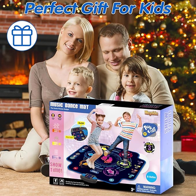Kids Electronic Dance Pad with 6-Button & Wireless Bluetooth, Music Dance Game Mat with Built-in Music 9 Levels and 3 Modes, Birthday Gifts, Toys for Girls Ages 4-8, 8-12